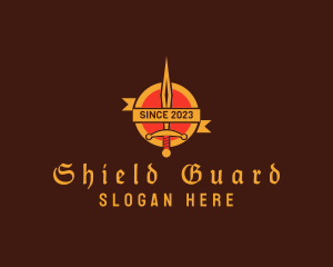 Medieval Dagger Shield Banner logo design