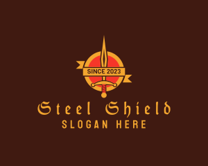 Medieval Dagger Shield Banner logo design