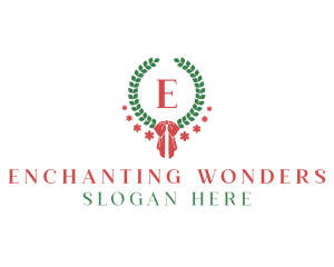 Holiday Ribbon Wreath logo design