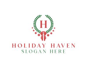 Holiday Ribbon Wreath logo design