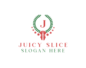 Holiday Ribbon Wreath logo design