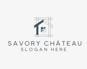 Minimalist House Blueprint logo design