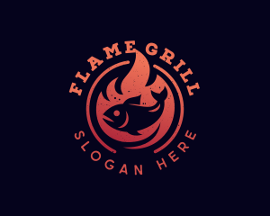 Fish Flame Barbecue  logo design