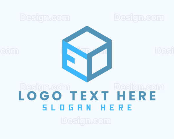 Blue Cube Box Letter E Logo