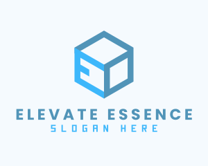 Blue Cube Box Letter E Logo