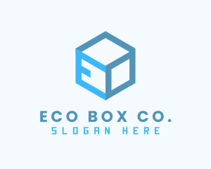 Blue Cube Box Letter E logo design