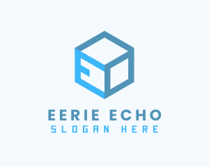 Blue Cube Box Letter E logo design