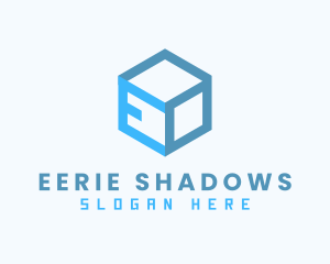 Blue Cube Box Letter E logo design