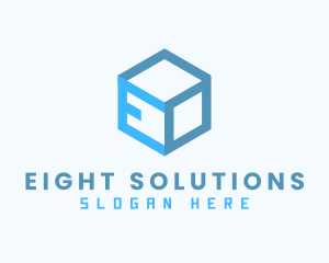 Blue Cube Box Letter E logo design