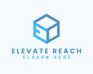 Blue Cube Box Letter E logo design