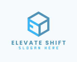 Blue Cube Box Letter E logo design