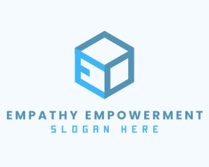 Blue Cube Box Letter E logo design