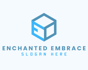 Blue Cube Box Letter E logo design