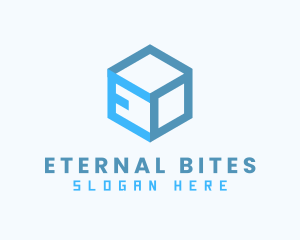 Blue Cube Box Letter E logo design