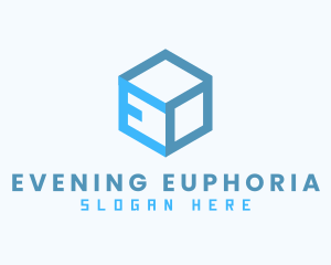 Blue Cube Box Letter E logo design