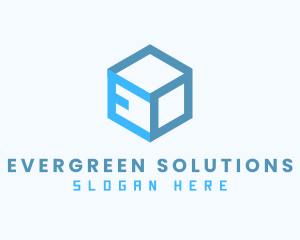 Blue Cube Box Letter E logo design