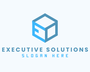 Blue Cube Box Letter E logo design