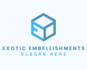 Blue Cube Box Letter E logo design