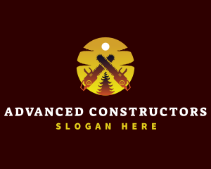 Chainsaw Tree Sunset logo design