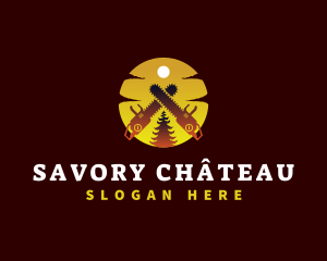 Chainsaw Tree Sunset logo design