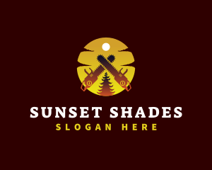 Chainsaw Tree Sunset logo design