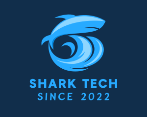 Surfing Wave Shark logo design