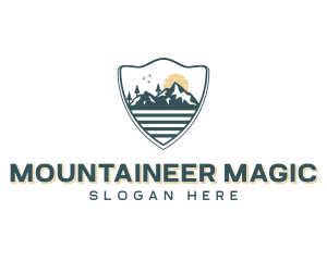 Mountaineer Hiking Shield logo design