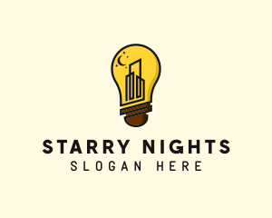 Starry Moon Building Bulb logo design