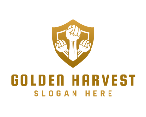 Golden Community Fist Shield logo design