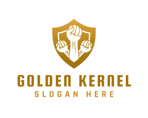 Golden Community Fist Shield logo design