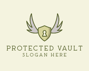 Shield Lock Wings  logo design