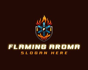 Shield Snowflake Flame logo