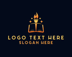 Literacy - Fire Torch Book logo design