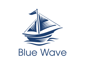 Blue Sailboat Ship logo design