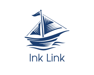 Blue Sailboat Ship logo design