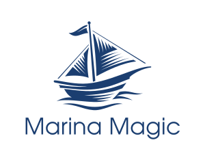 Blue Sailboat Ship logo design