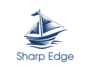 Blue Sailboat Ship logo design