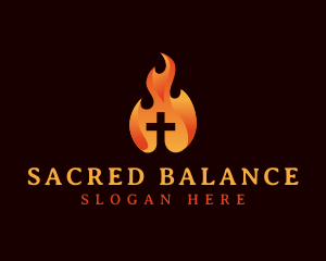 Fire Cross Crucifix logo design