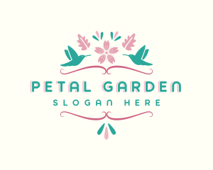 Garden Floral Hummingbird logo design