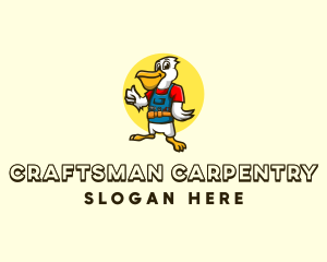 Cartoon Pelican Carpenter logo design