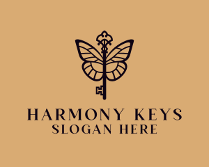 Elegant Key Butterfly logo design