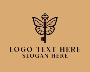 Key - Elegant Key Butterfly logo design