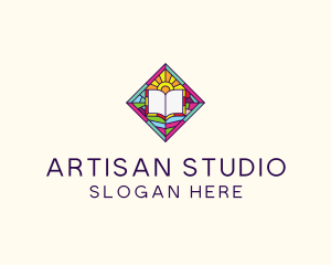 Religious Book Stained Glass logo design