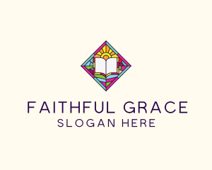 Religious Book Stained Glass logo design