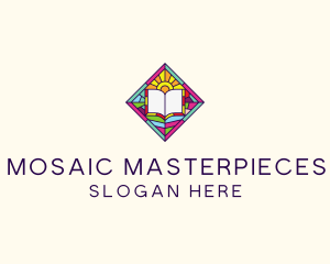 Religious Book Stained Glass logo design