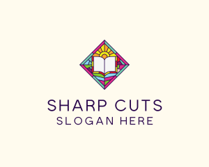 Religious Book Stained Glass logo design