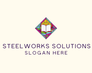 Religious Book Stained Glass logo design