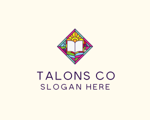 Religious Book Stained Glass logo design