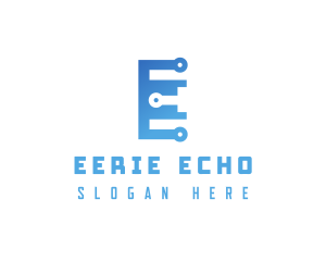 Blue Circuit Letter E logo design