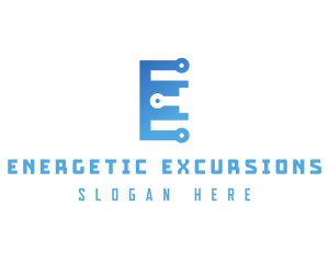 Blue Circuit Letter E logo design